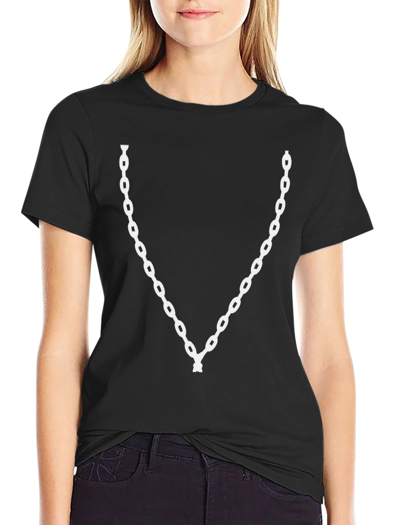 Mens Black T-Shirt with White Chain Design