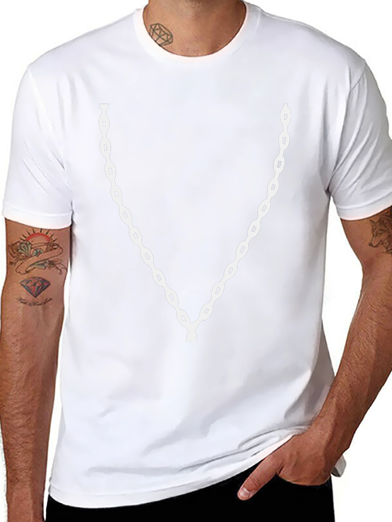 Mens Black T-Shirt with White Chain Design