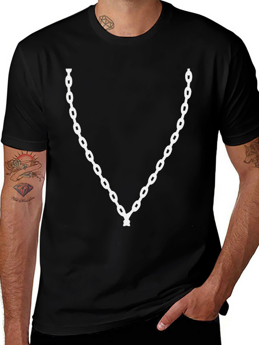 Mens Black T-Shirt with White Chain Design