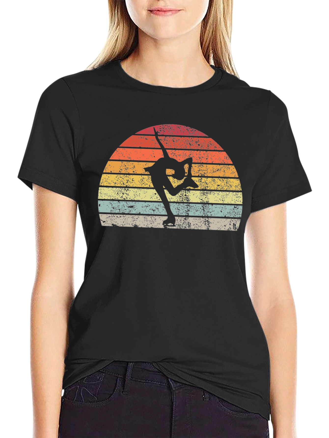 Figure Skating Retro Sunset Graphic T-Shirt
