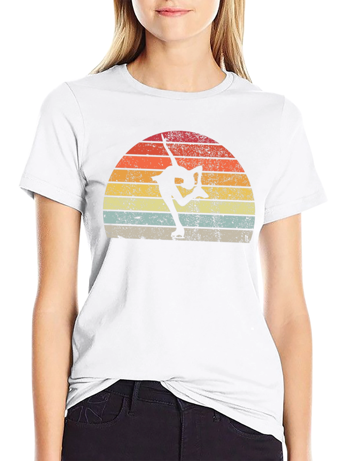 Figure Skating Retro Sunset Graphic T-Shirt