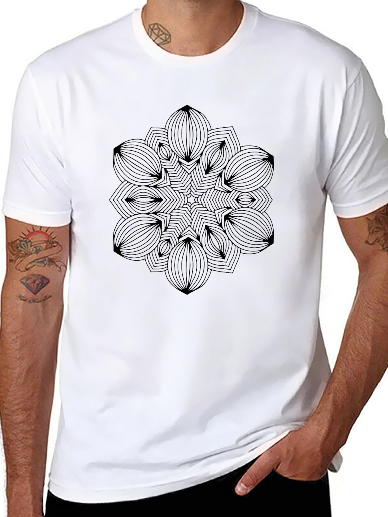 Geometric Mandala Graphic Print Black T-Shirt