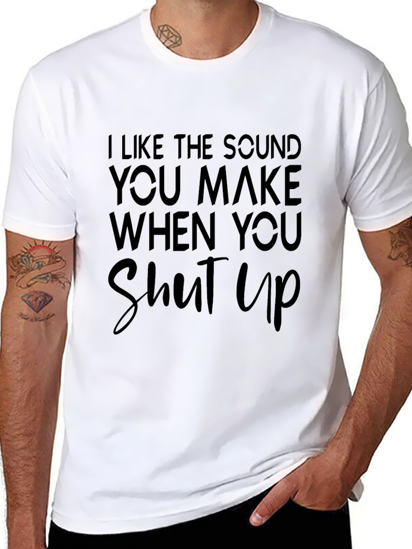 Humorous Shut Up Graphic Tee - Black