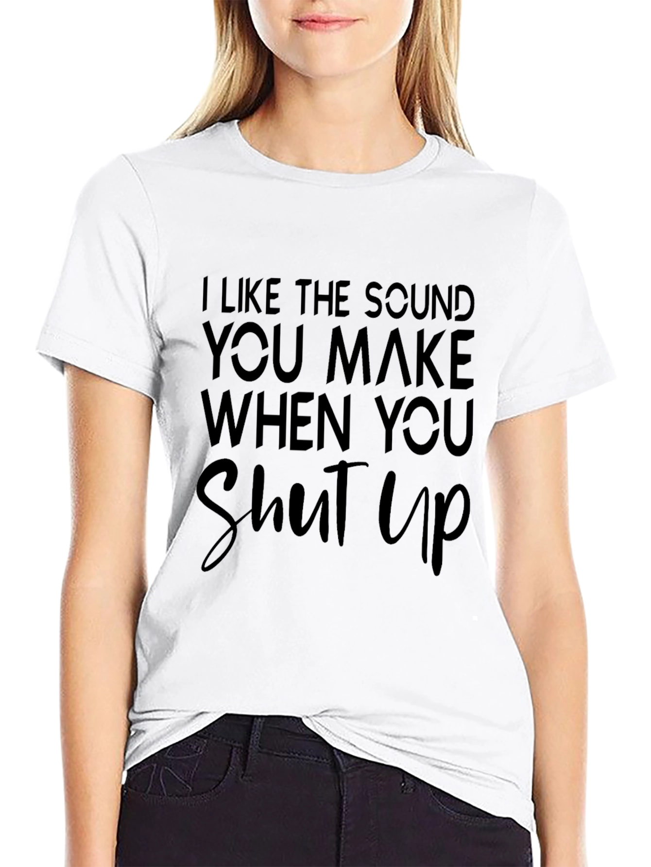 Humorous Shut Up Graphic Tee - Black