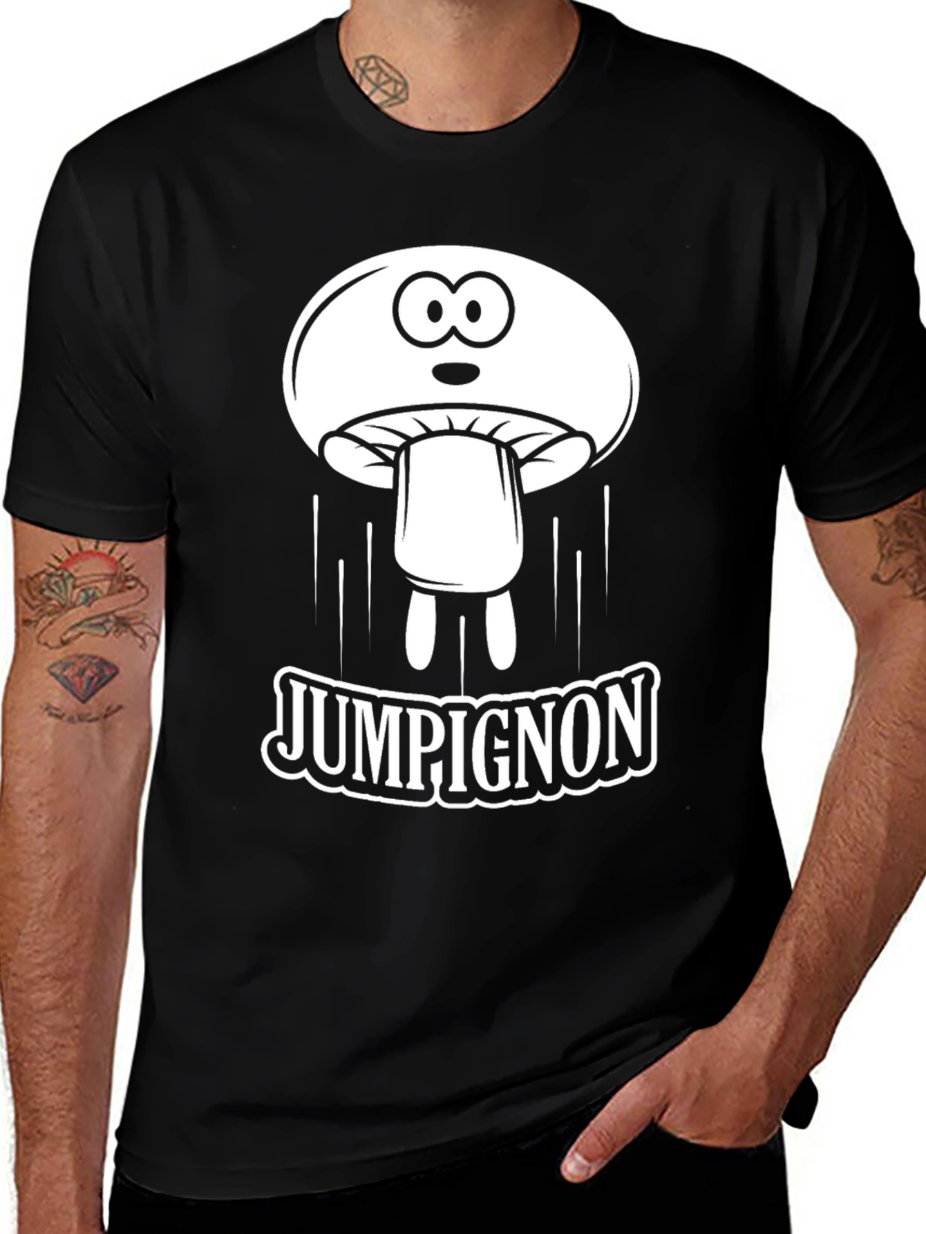 JUMPiGNON Cartoon Mushroom Black T-Shirt