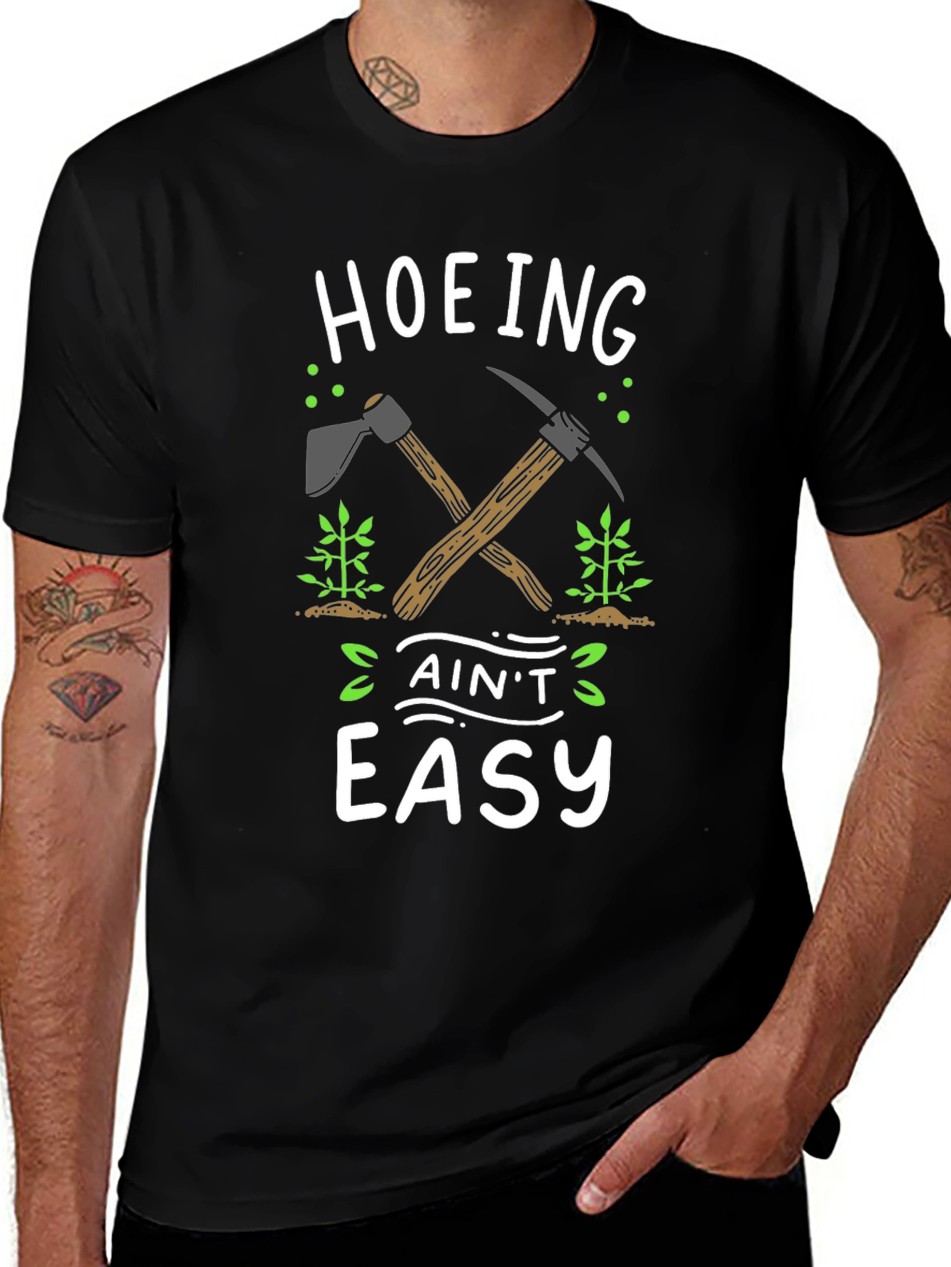 Hoeing Aint Easy Black Graphic T-Shirt