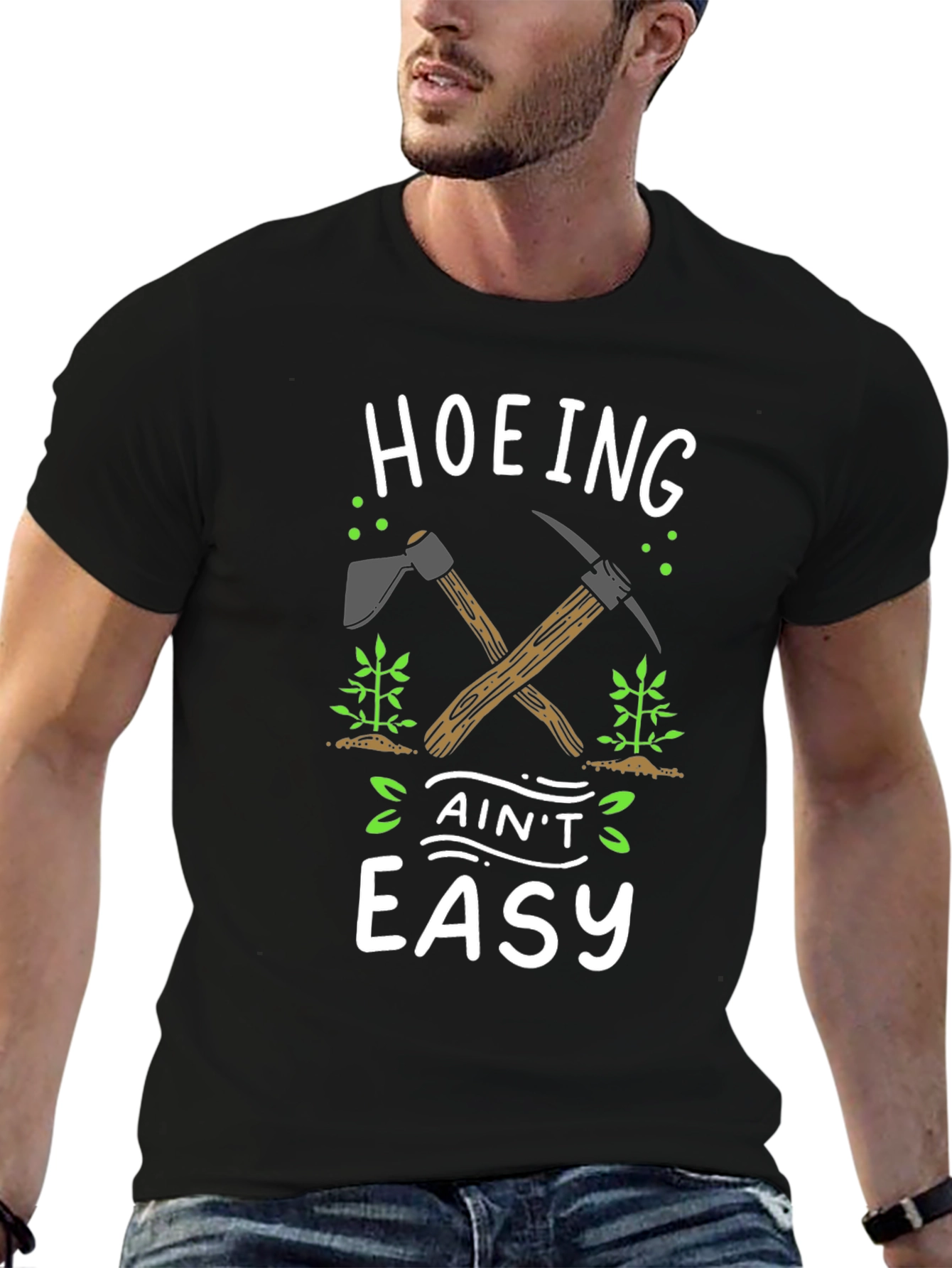 Hoeing Aint Easy Black Graphic T-Shirt