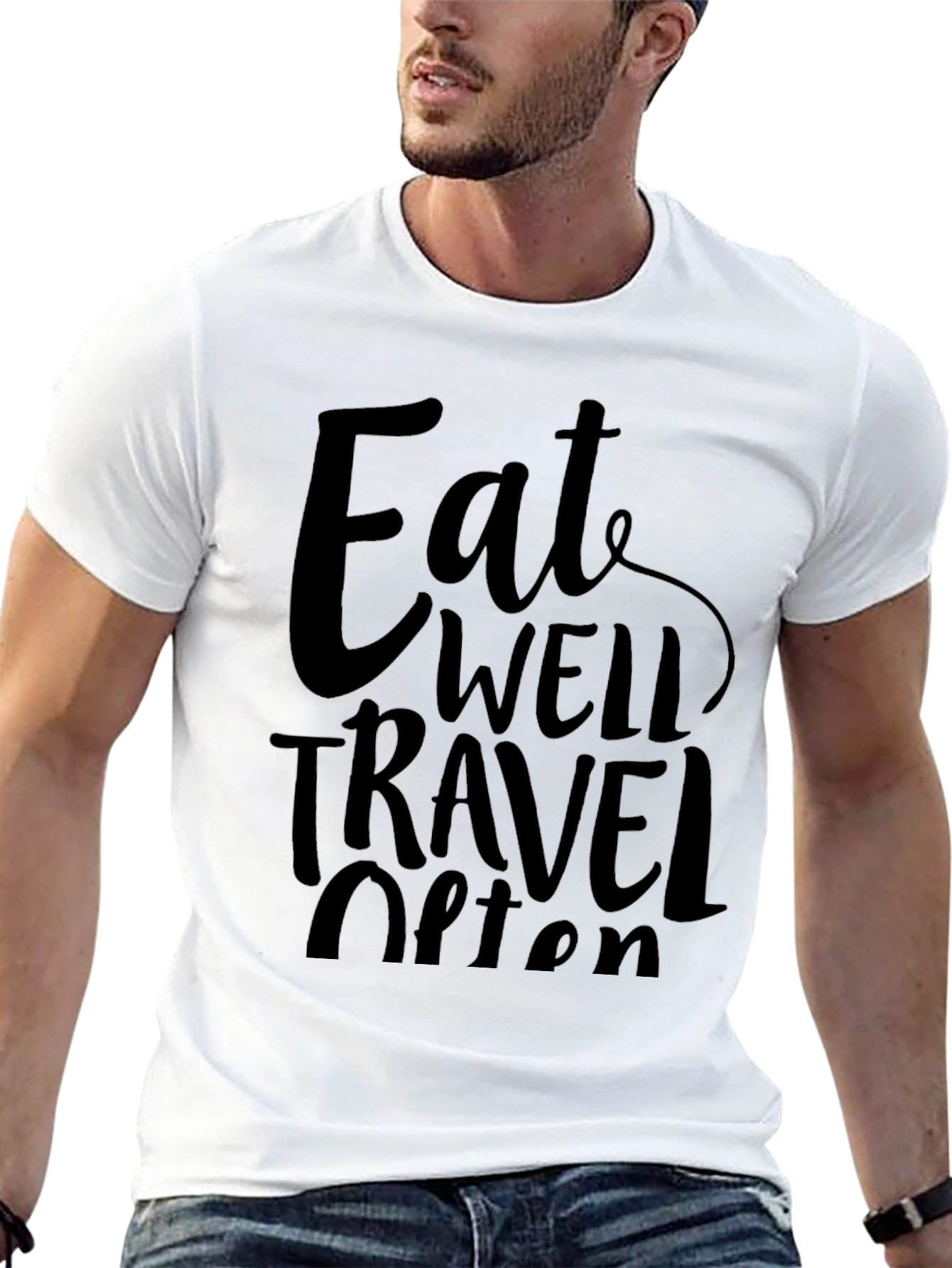 Eat Well Travel Often Black Graphic Tee Shirt