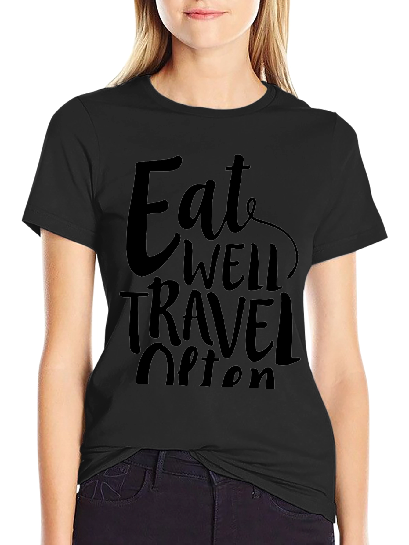 Eat Well Travel Often Black Graphic Tee Shirt