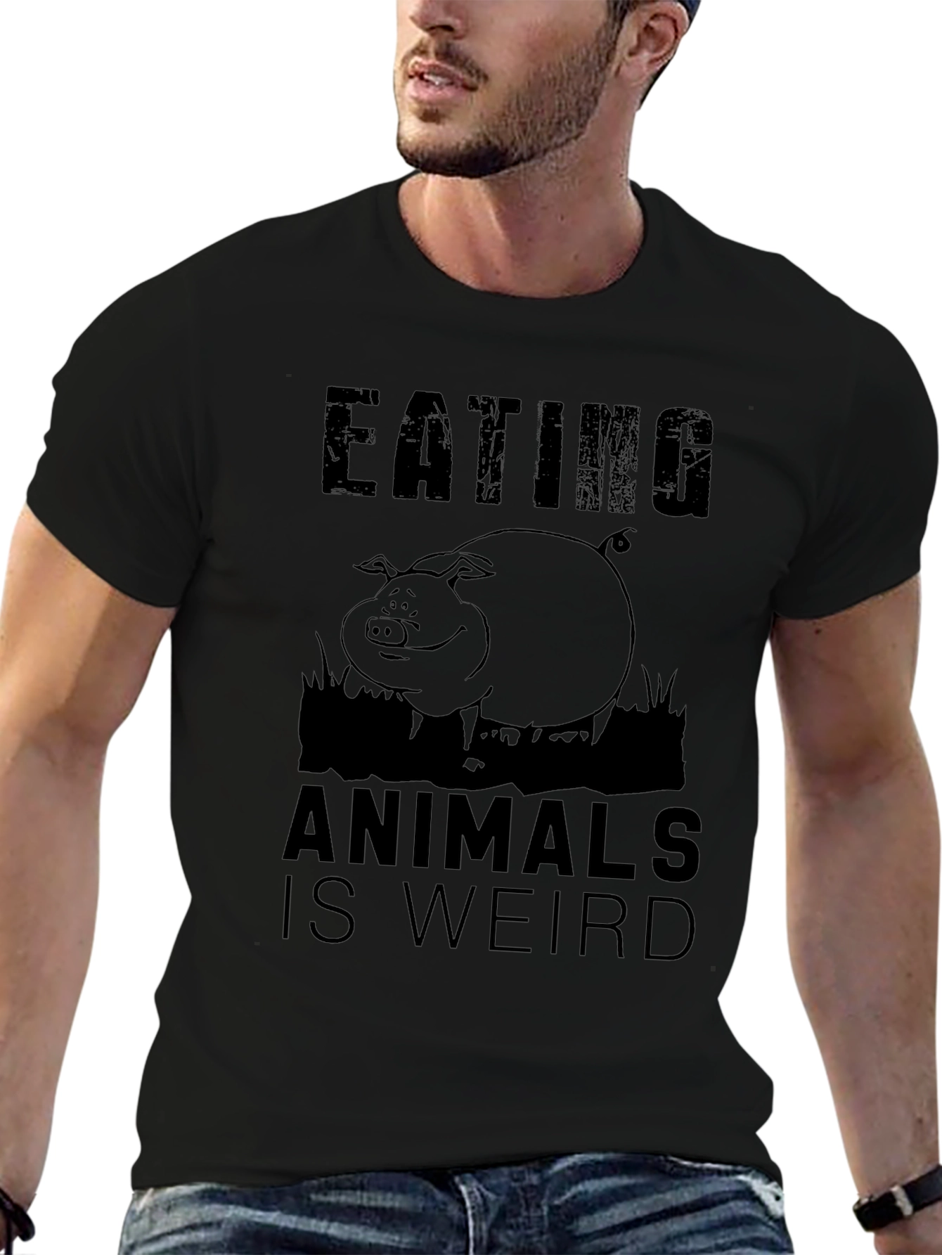 Eating Animals Is Weird Black Graphic T-Shirt