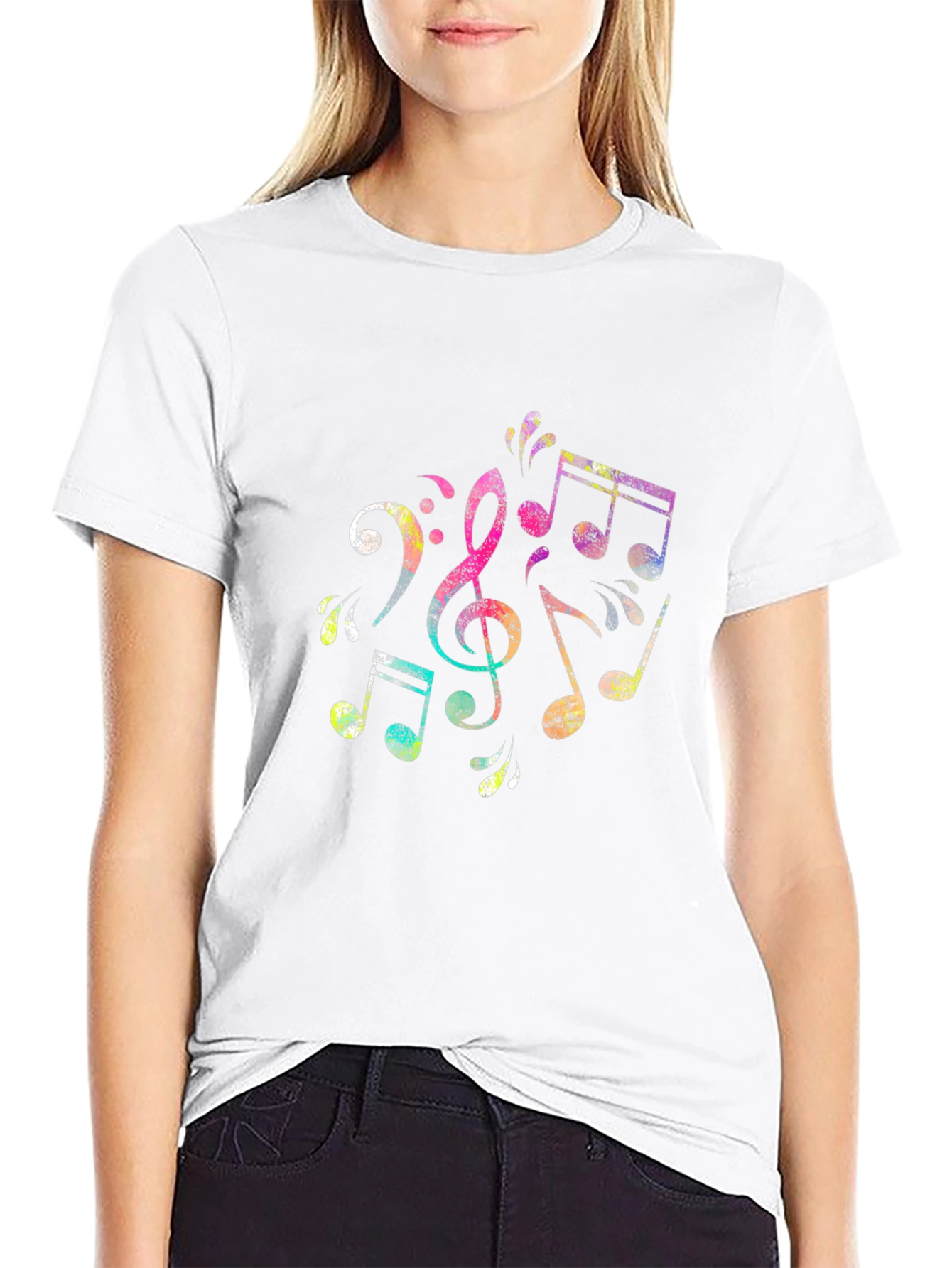 Musical Notes Graphic Black T-Shirt