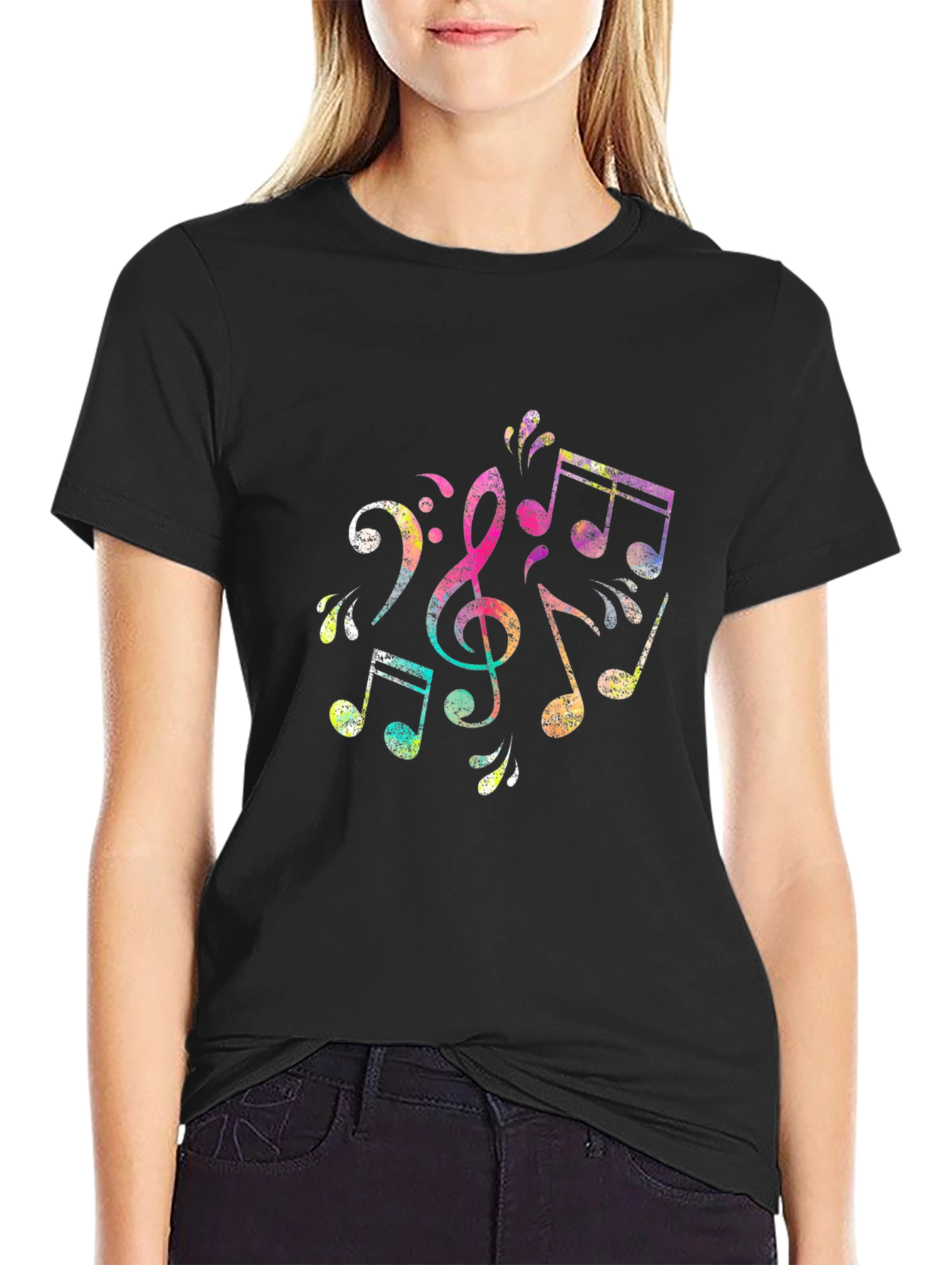 Musical Notes Graphic Black T-Shirt