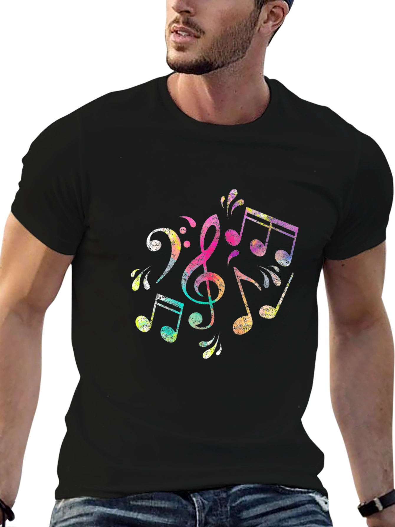 Musical Notes Graphic Black T-Shirt