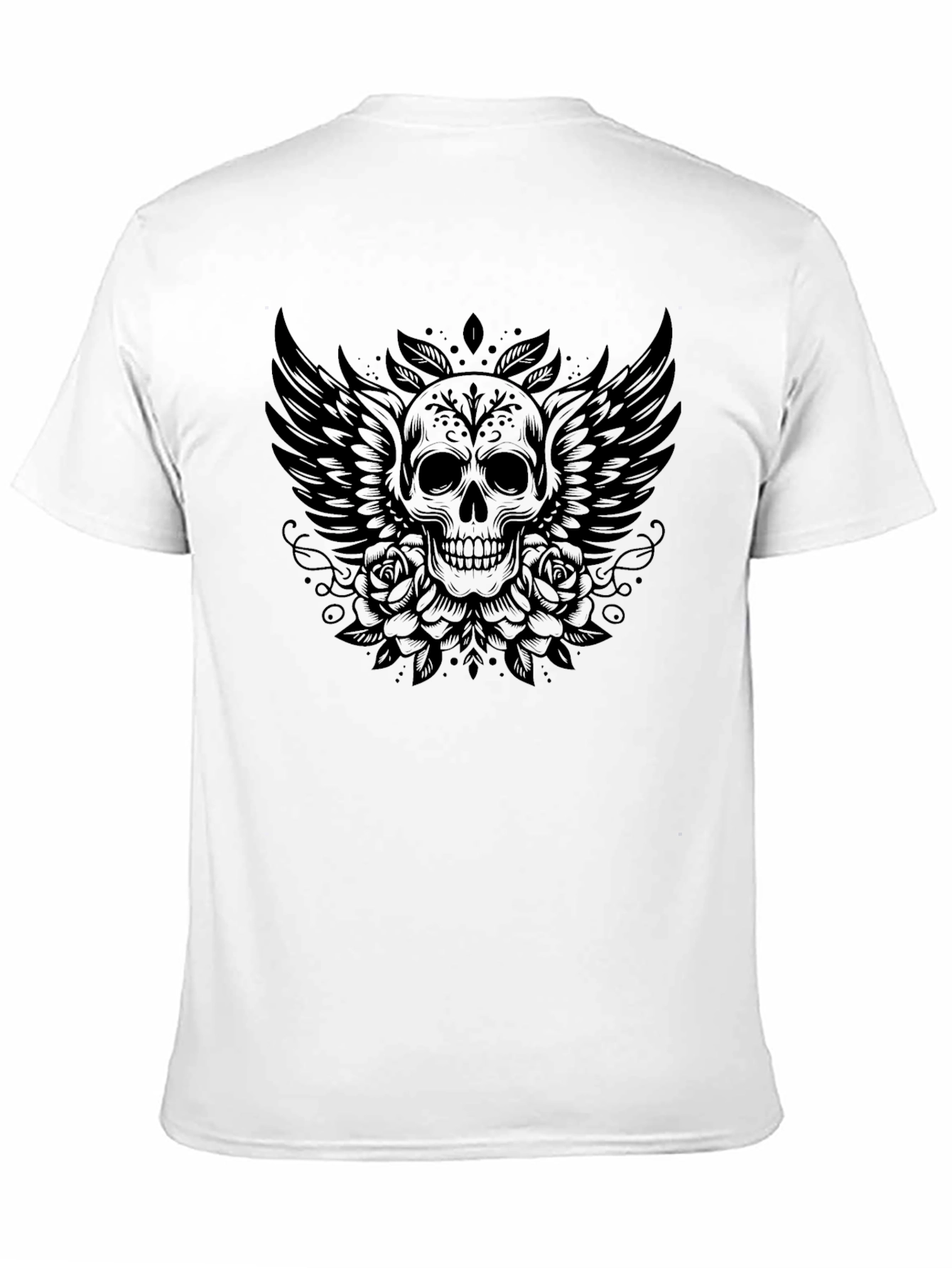 Skull Wings Roses Graphic Tee - Black T-Shirt