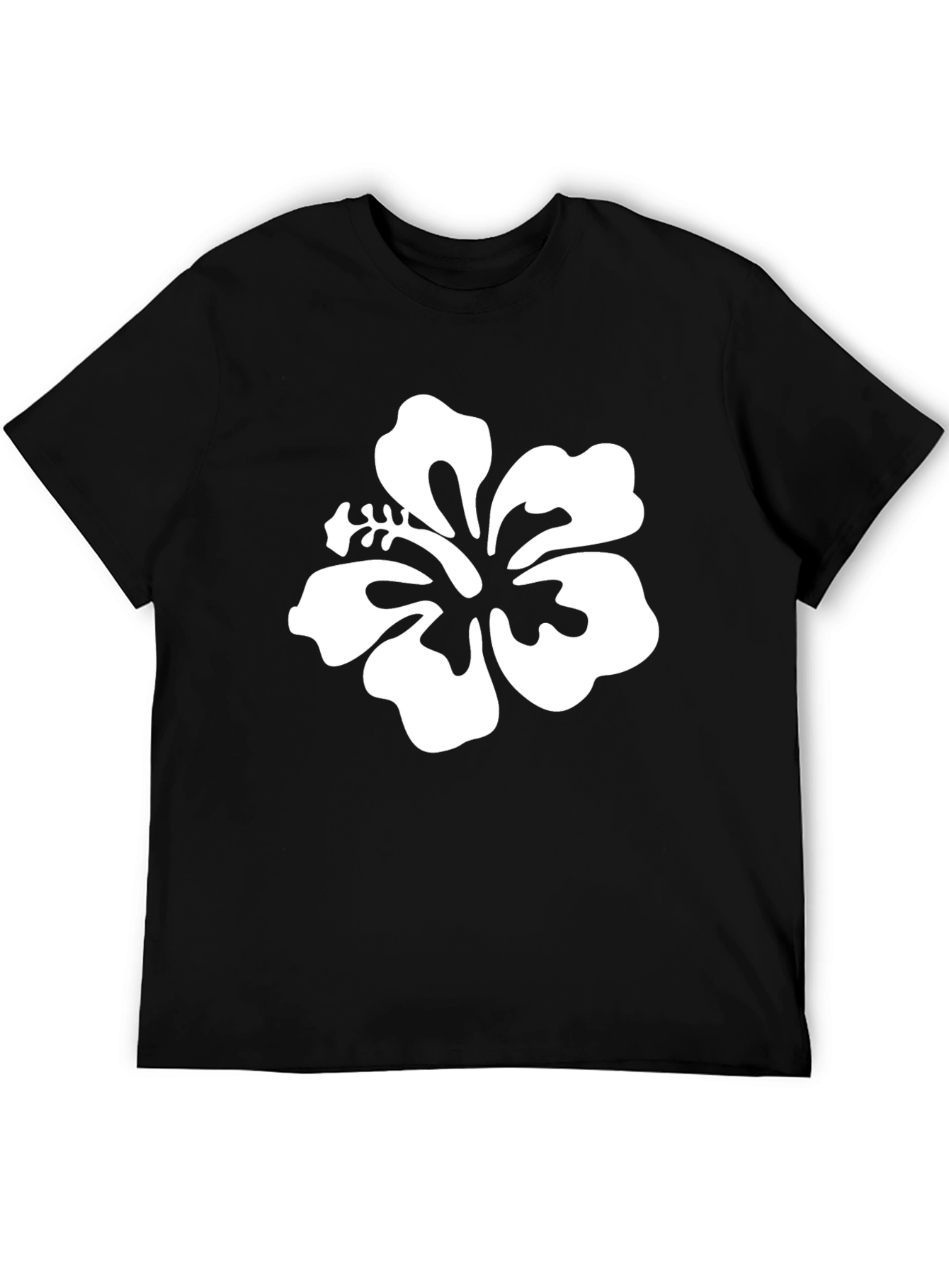Black T-Shirt with White Hibiscus Flower Graphic
