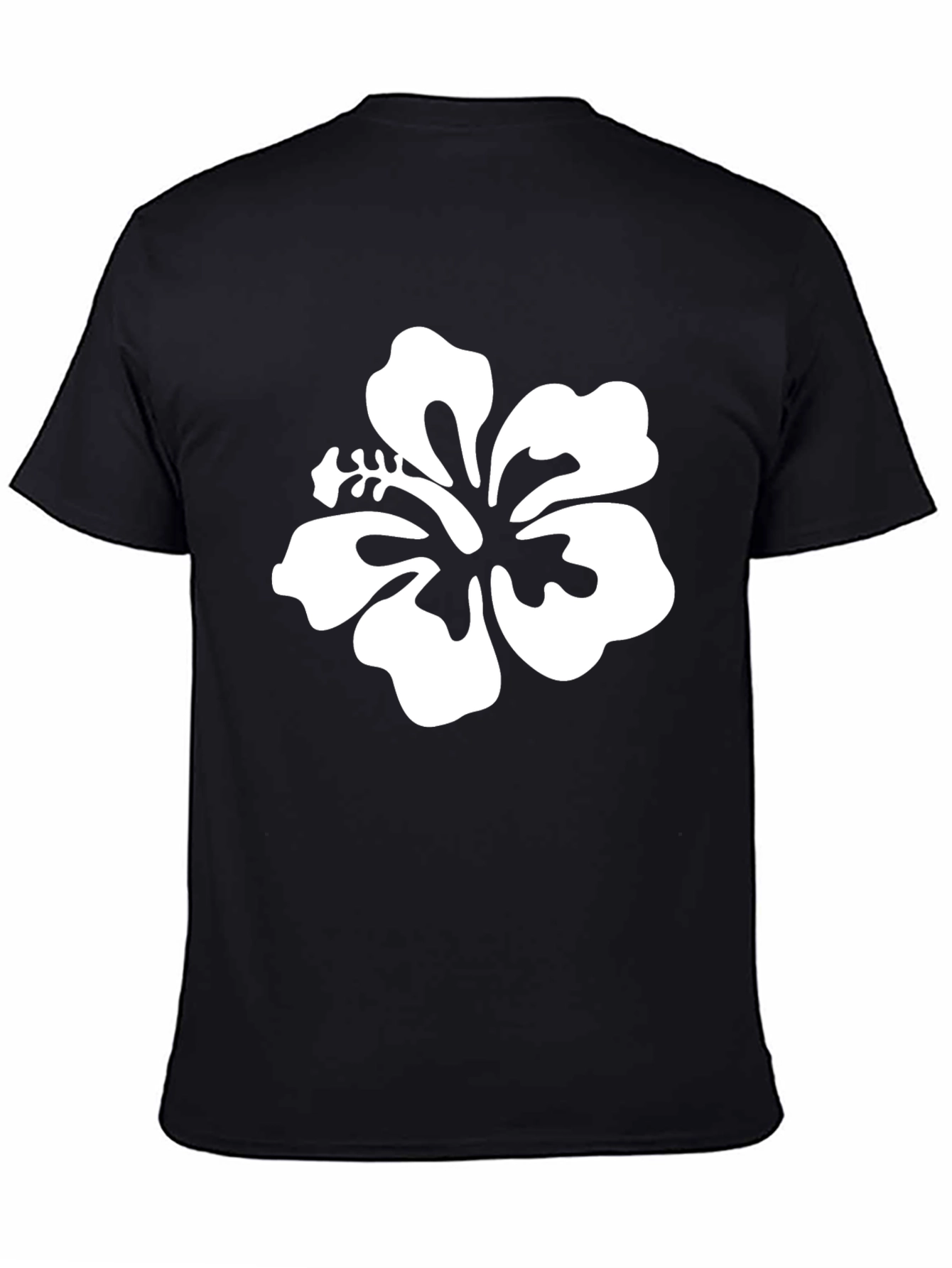 Black T-Shirt with White Hibiscus Flower Graphic