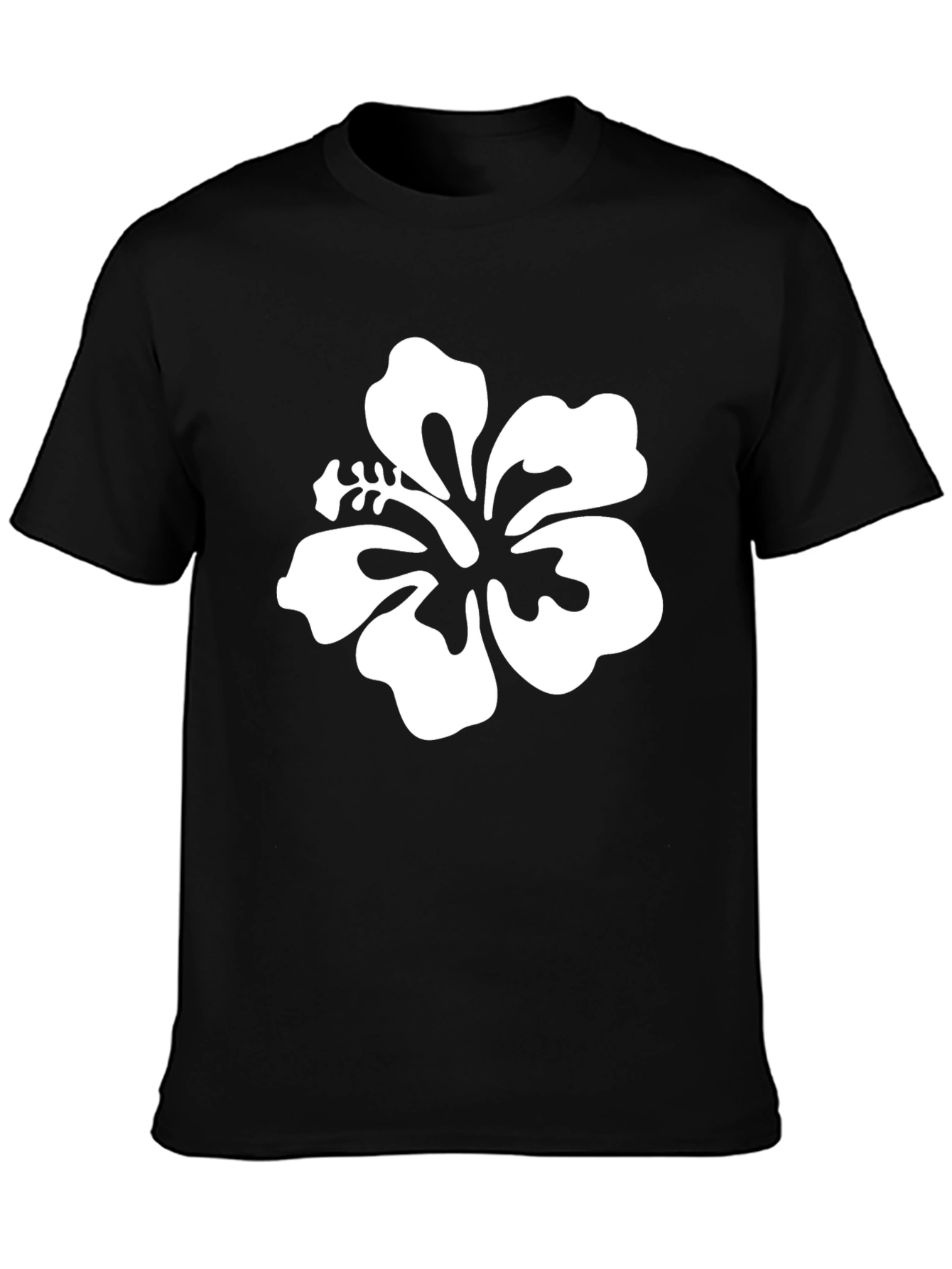 Black T-Shirt with White Hibiscus Flower Graphic