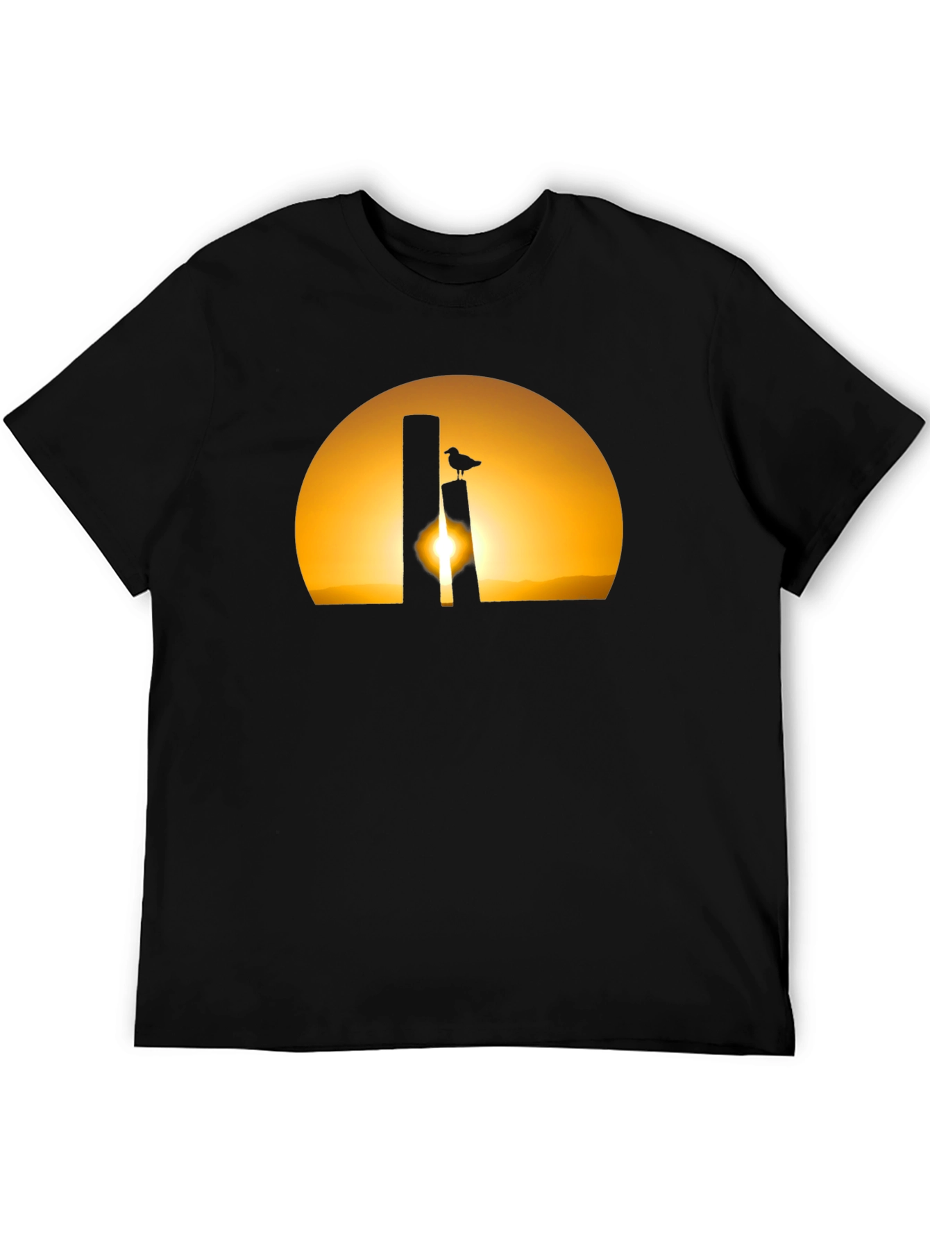 Sunset Bird Silhouette Tee - Black Cotton T-Shirt