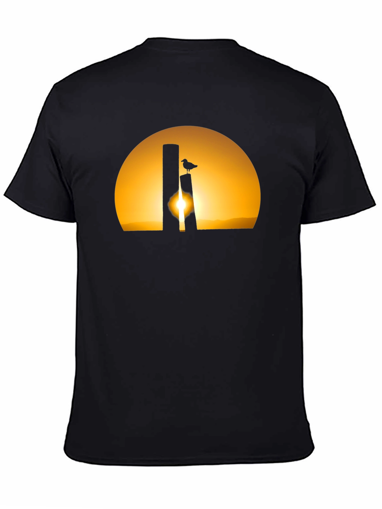 Sunset Bird Silhouette Tee - Black Cotton T-Shirt