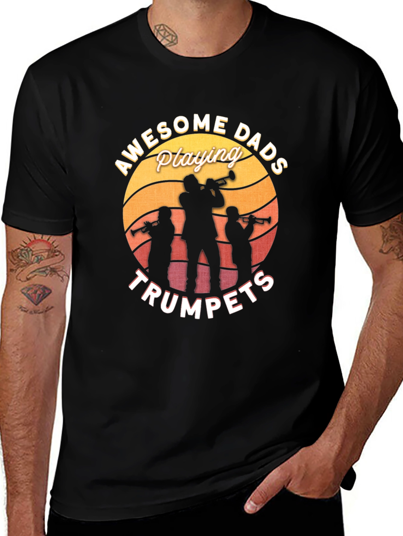 Awesome Dads Playing Trumpets Black T-Shirt