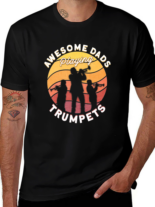 Awesome Dads Playing Trumpets Black T-Shirt
