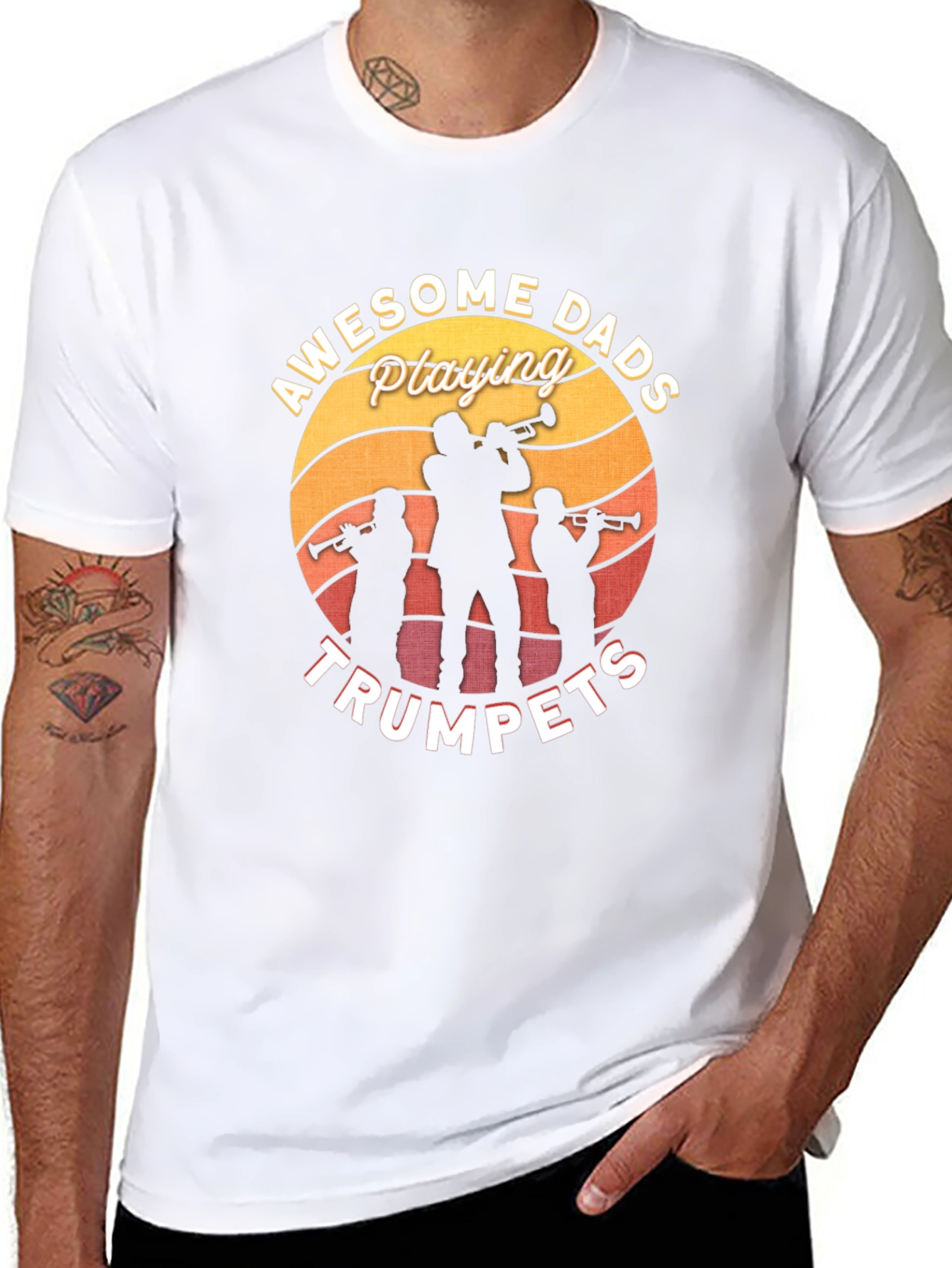 Awesome Dads Playing Trumpets Black T-Shirt