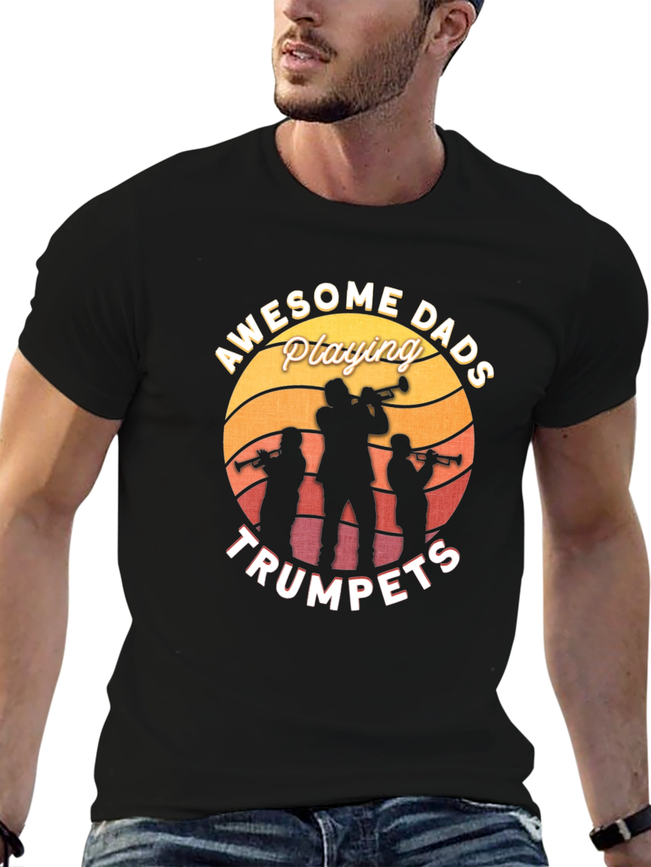 Awesome Dads Playing Trumpets Black T-Shirt