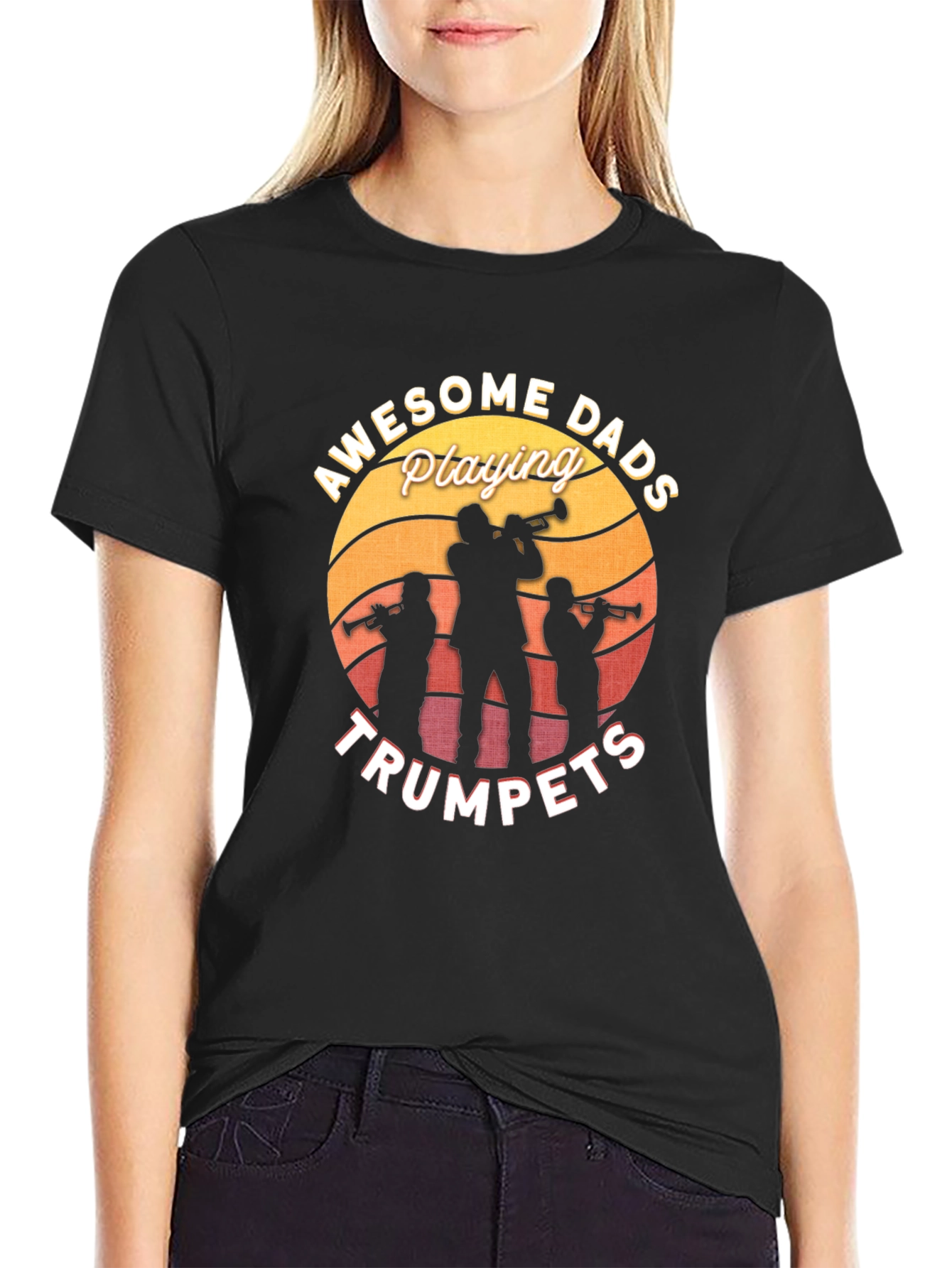 Awesome Dads Playing Trumpets Black T-Shirt