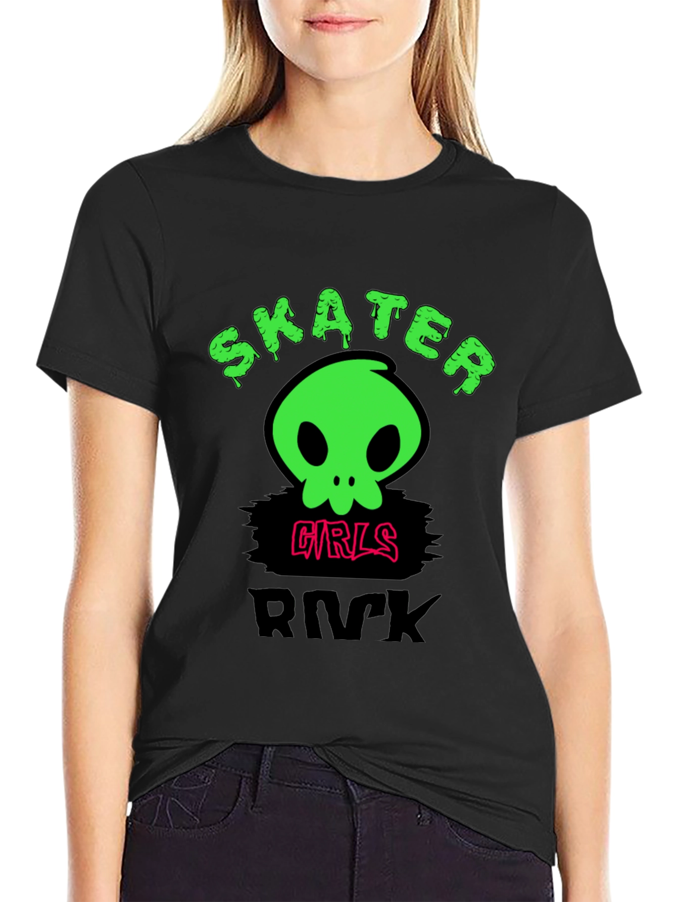 Skater Girls Rock T-Shirt - Edgy Skull Design