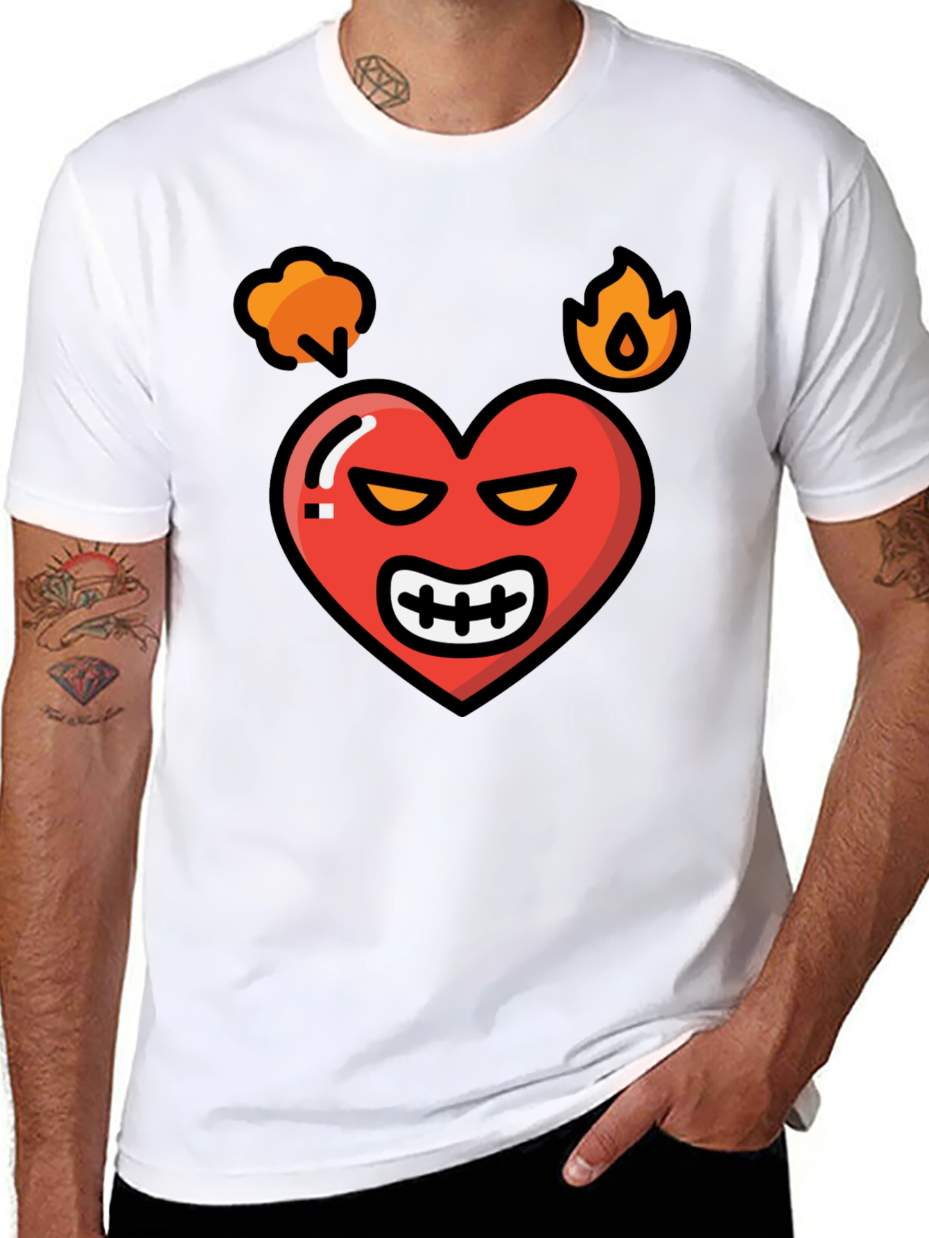 Angry Heart Graphic Tee - Black Cotton Blend Shirt