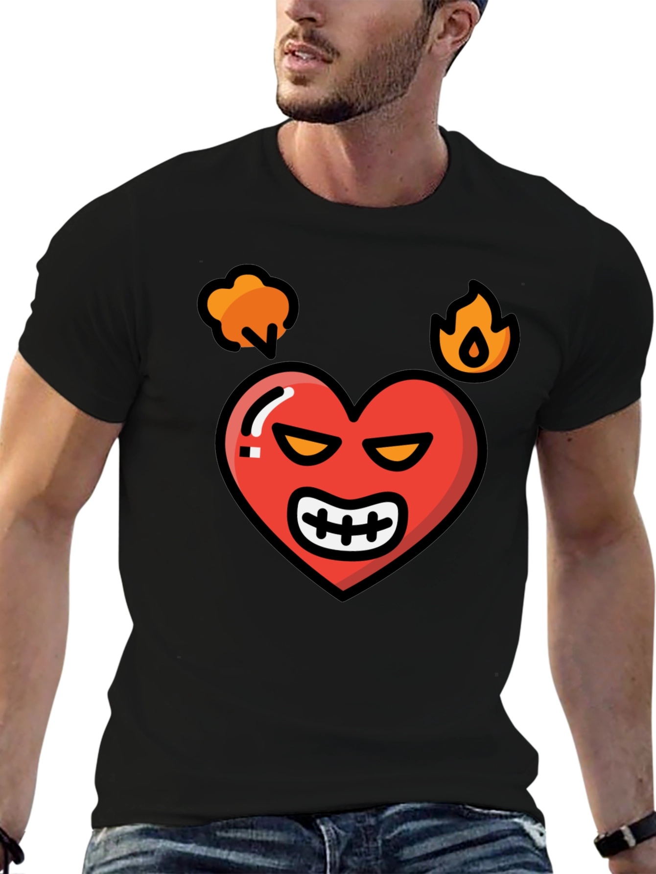 Angry Heart Graphic Tee - Black Cotton Blend Shirt