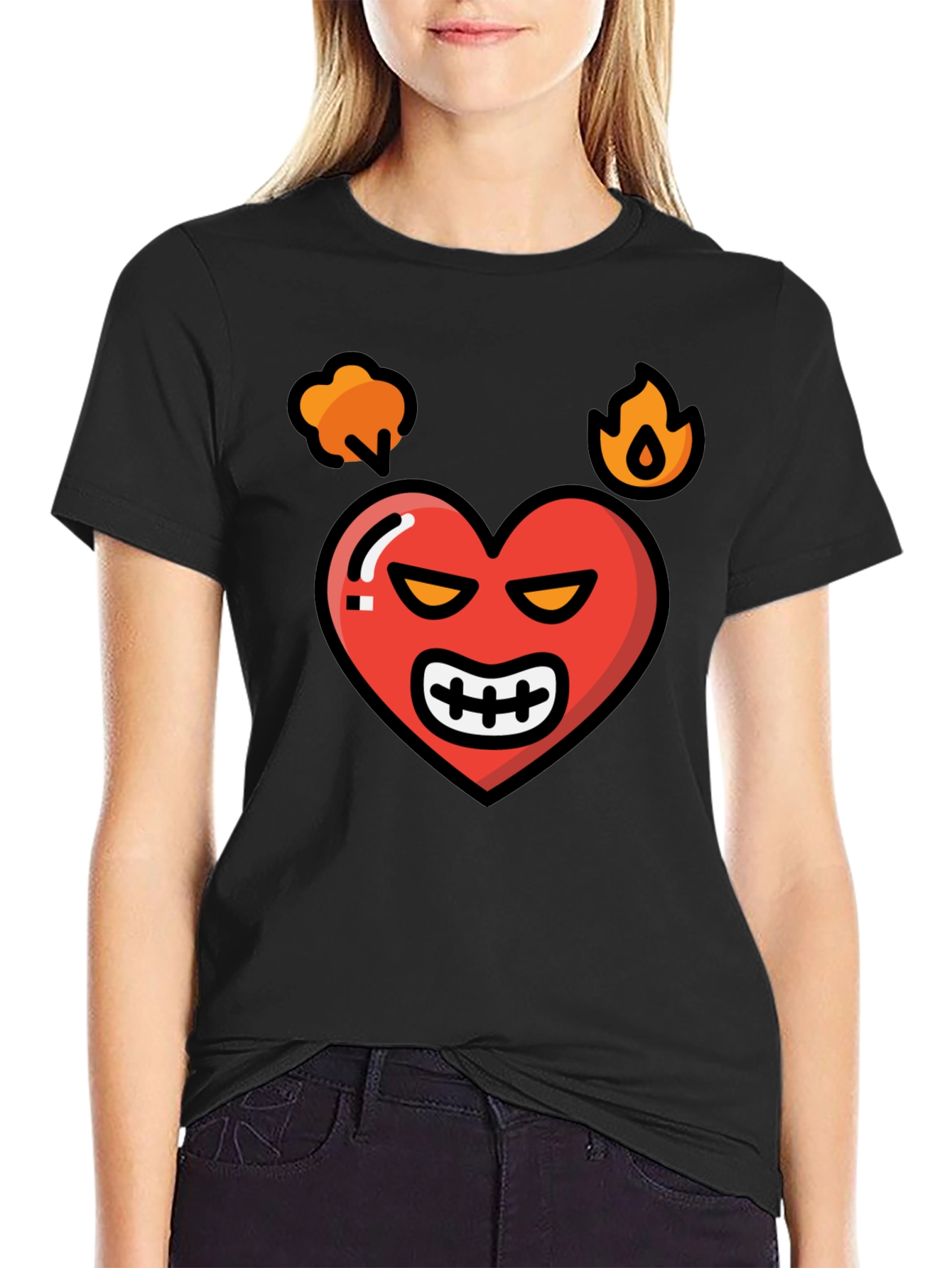 Angry Heart Graphic Tee - Black Cotton Blend Shirt