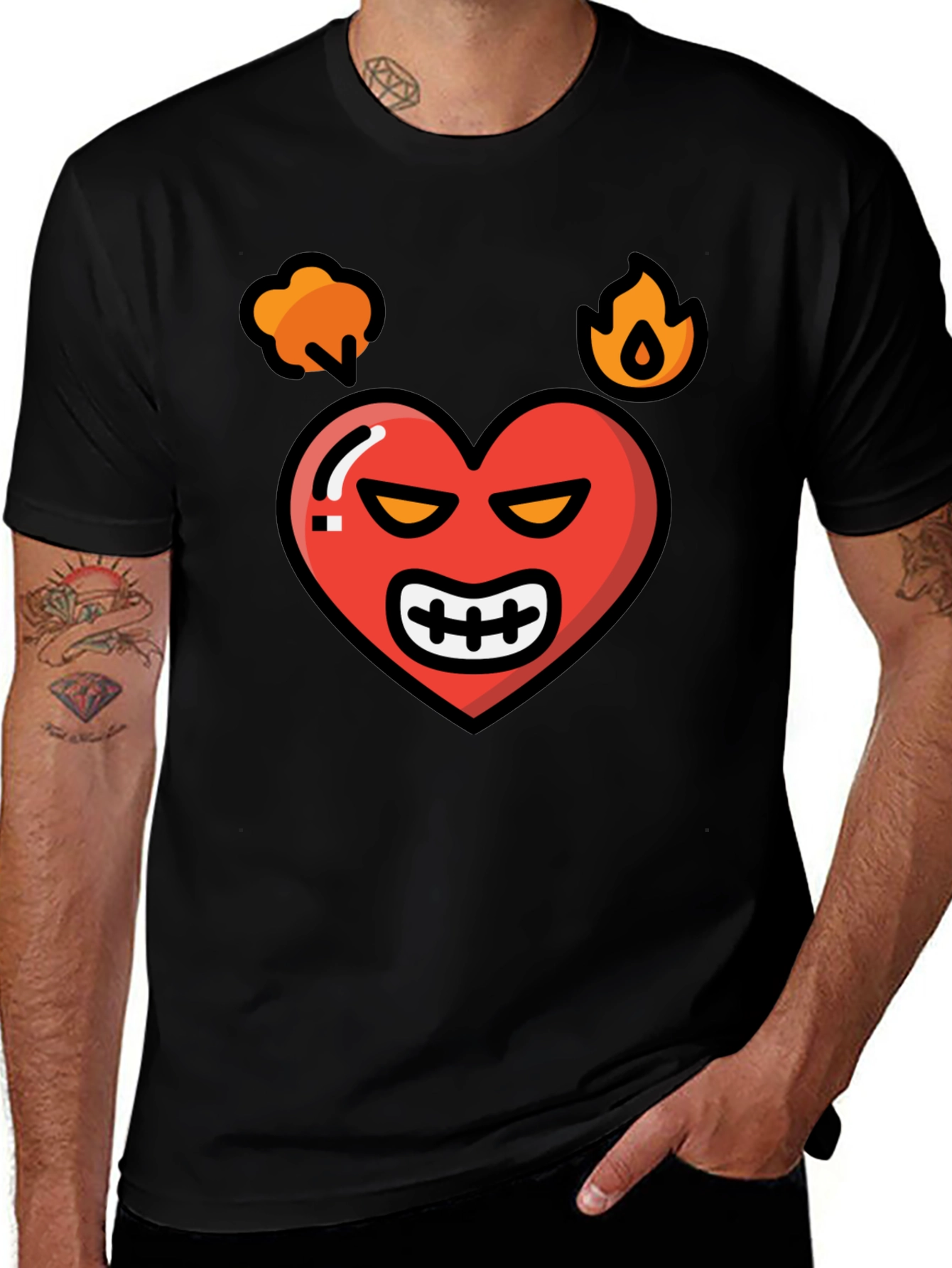 Angry Heart Graphic Tee - Black Cotton Blend Shirt