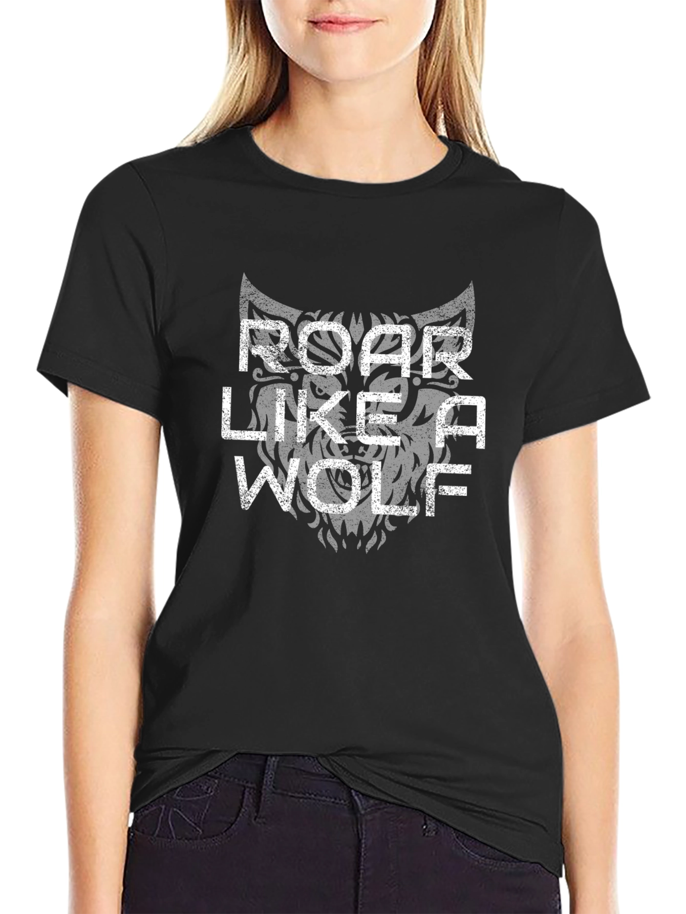 Roar Like A Wolf Graphic Tee - Black