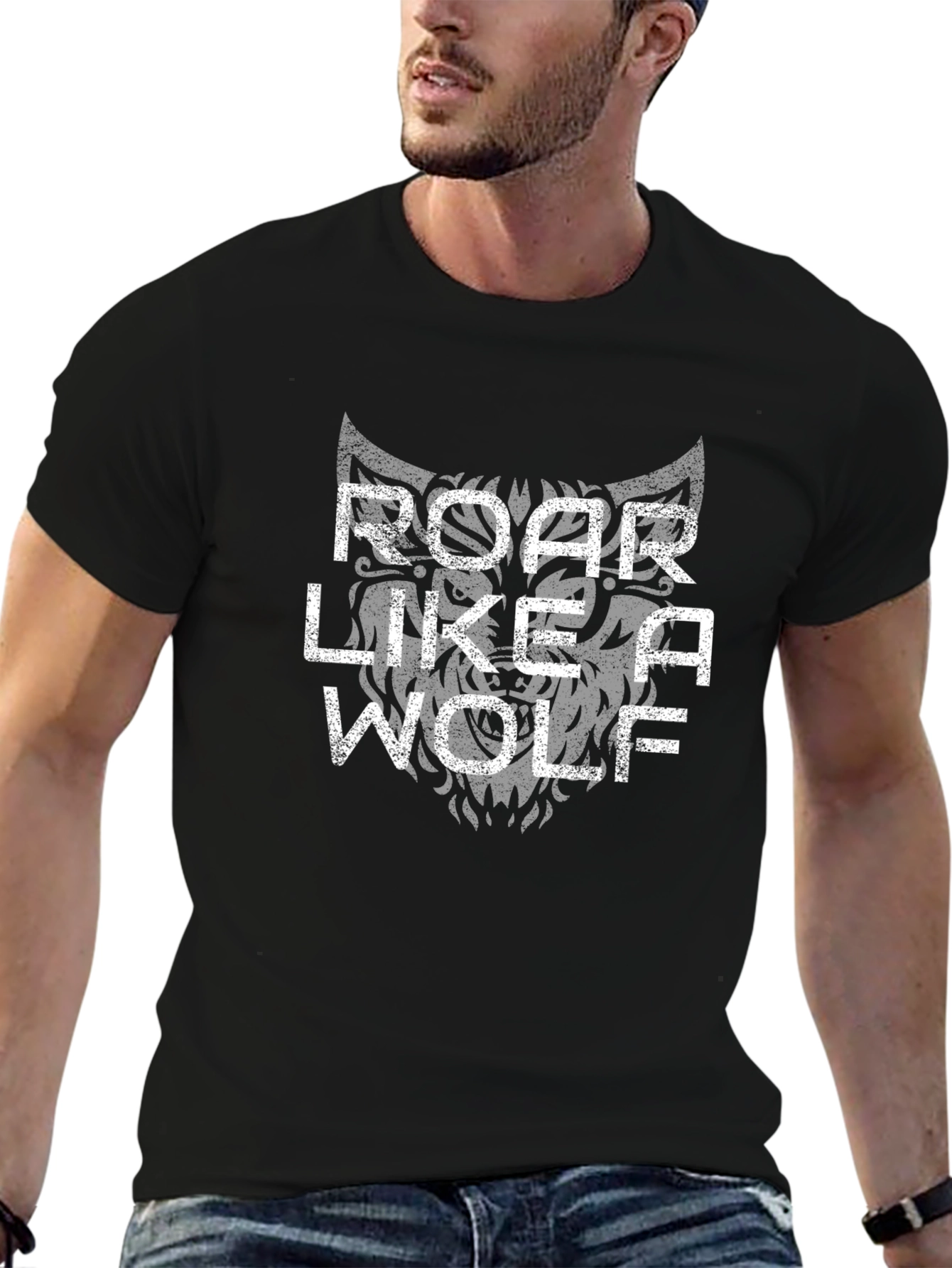 Roar Like A Wolf Graphic Tee - Black