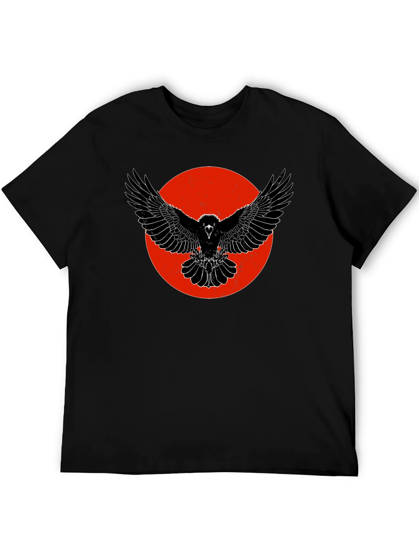 Raven Graphic Tee - Black Cotton Bird Print T-Shirt