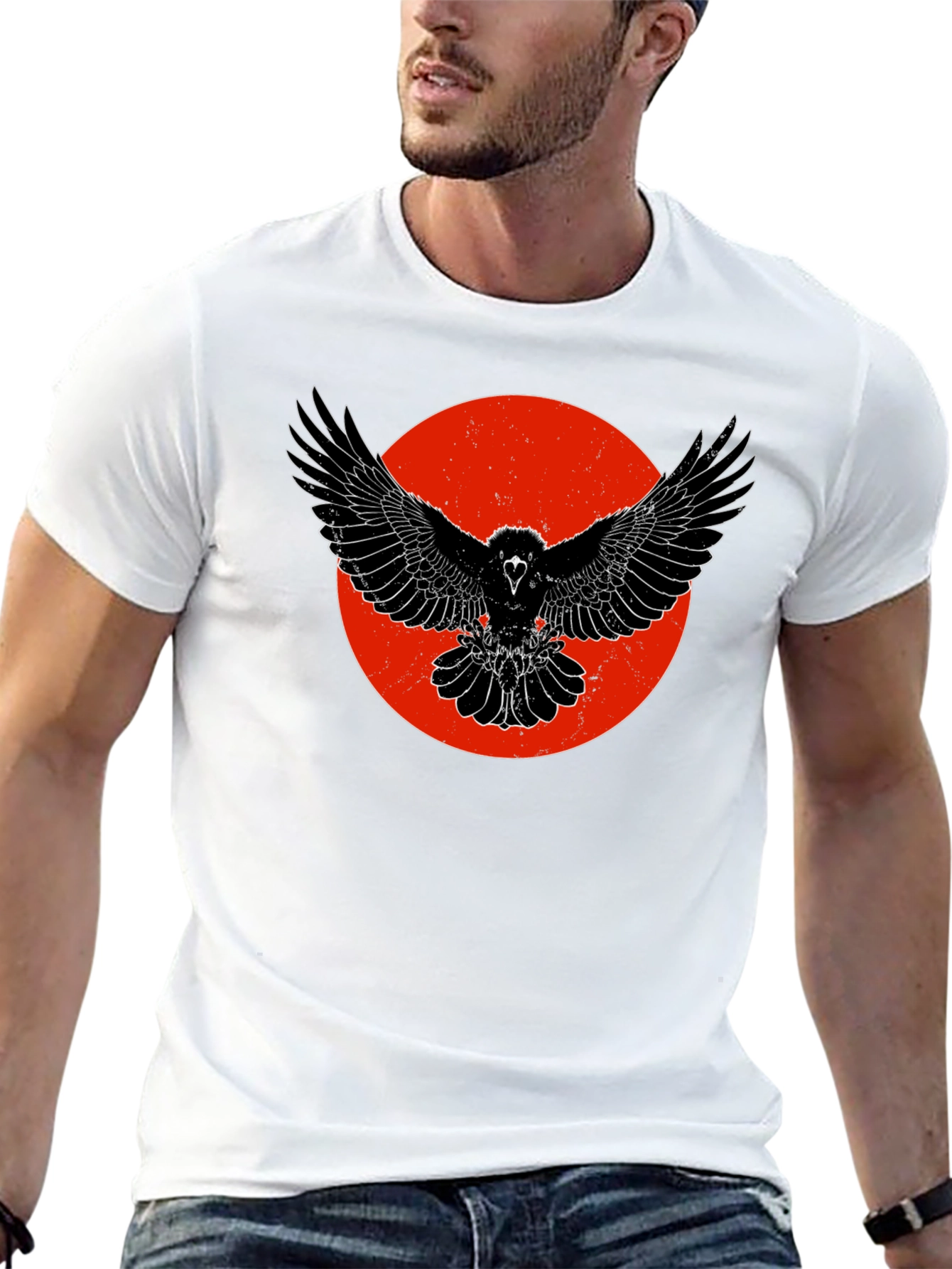 Raven Graphic Tee - Black Cotton Bird Print T-Shirt