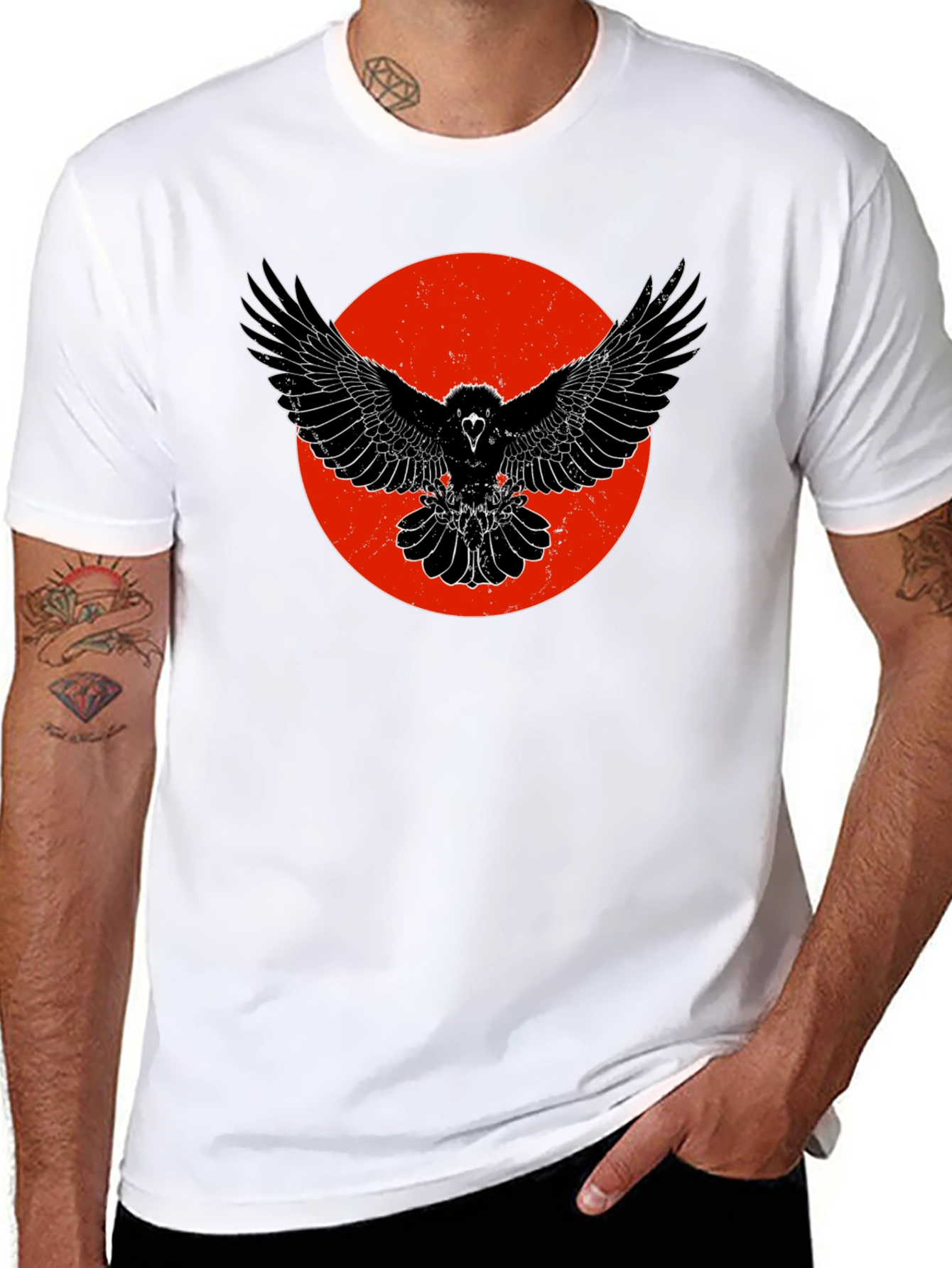 Raven Graphic Tee - Black Cotton Bird Print T-Shirt