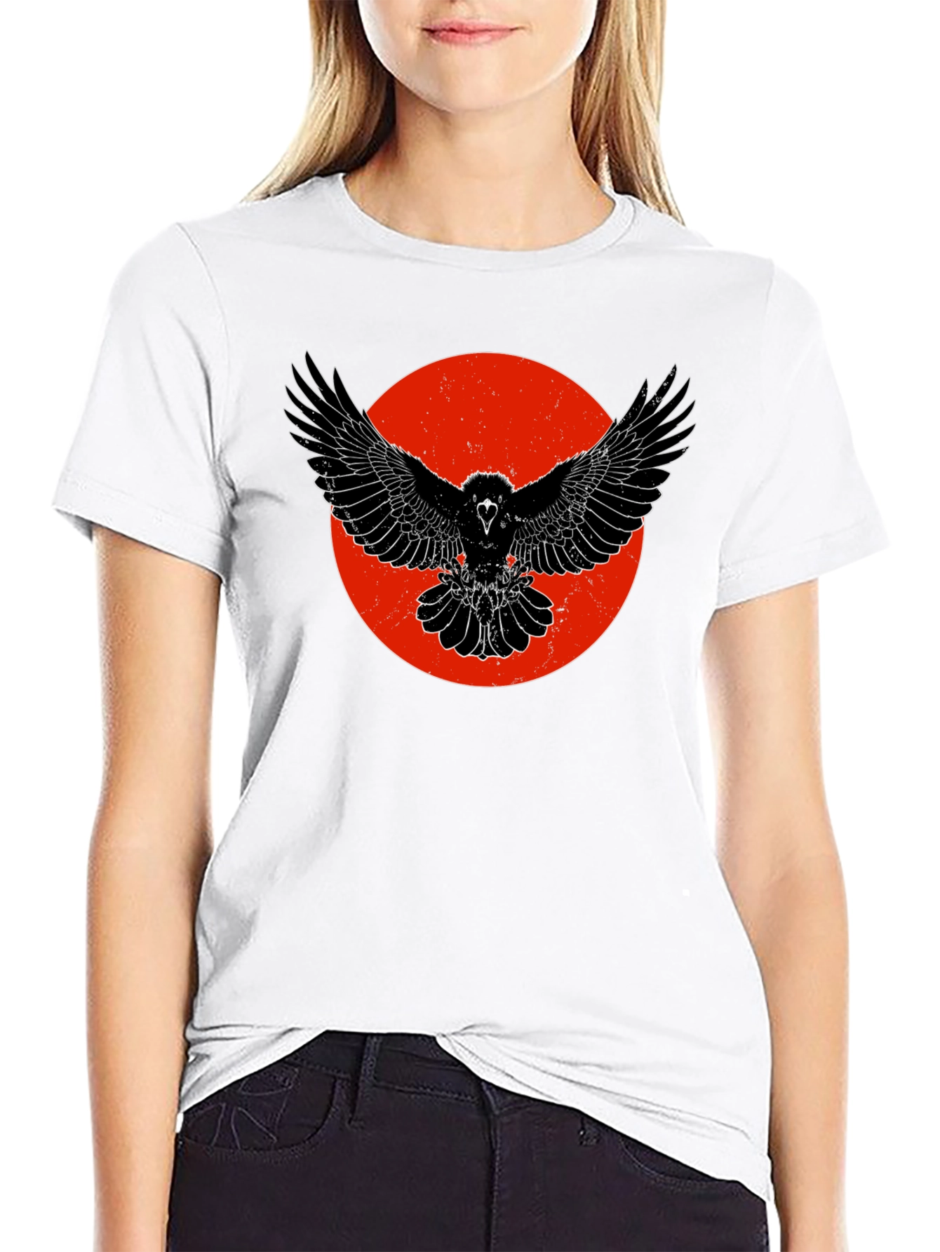 Raven Graphic Tee - Black Cotton Bird Print T-Shirt