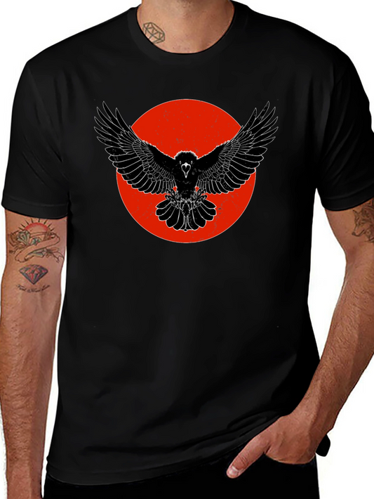 Raven Graphic Tee - Black Cotton Bird Print T-Shirt